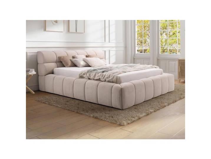 Lit coffre 200 x 200 cm - Tissu - Beige - FORVIK