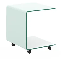 COSTWAY Beistelltisch aus gehärtetem Glas mit Rollen, C-förmiger Glastisch,  45 x 40 x 48 cm  (weiß)