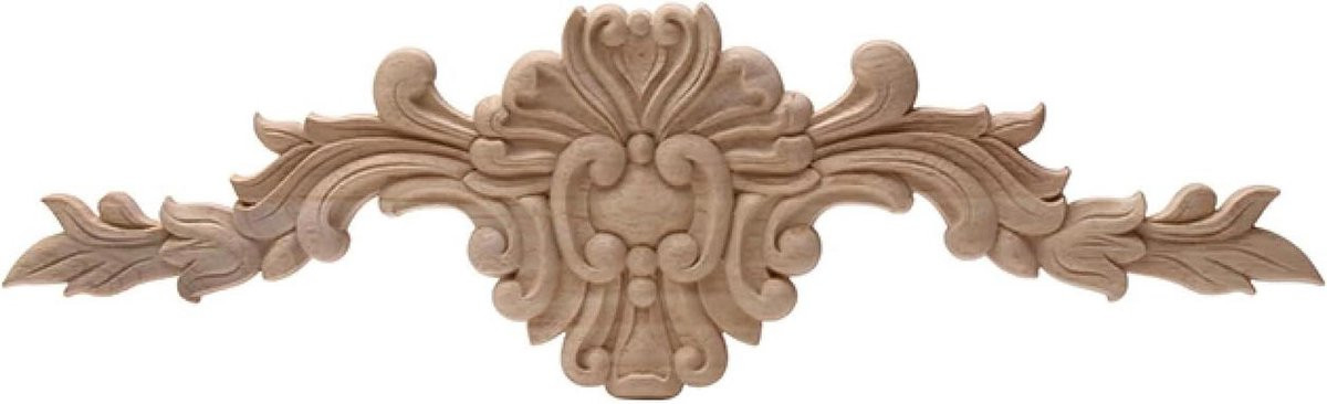 Houten Houtsnijwerk Decoratie Applique voor Meubels en Kastdeuren - Bloem Motief - Houtkleur - B: 40 cm, H: 12 cm
