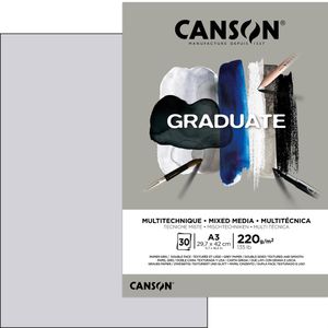 Canson Zeichenblock Graduate Mix Media Papier, A3, 220 g/m², grau, geleimt, 30 Blatt