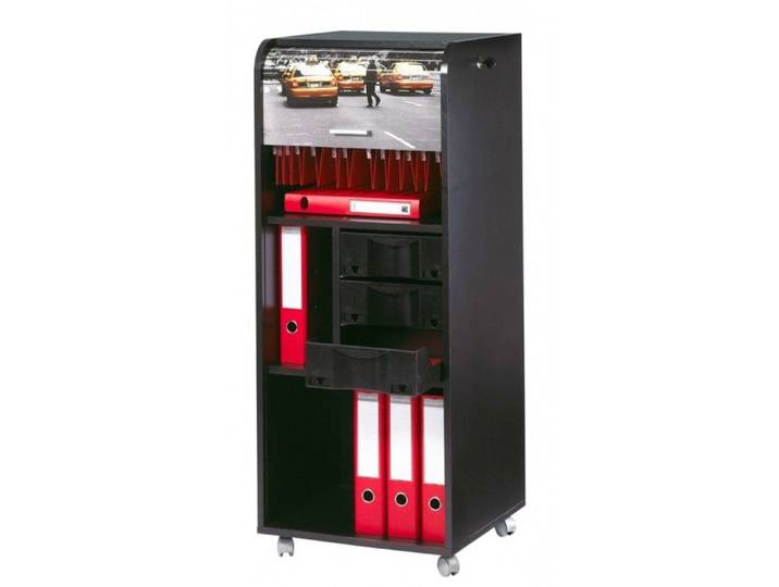 Caisson de bureau mobile contemporain noir et imprimé taxi New york - L 47 2 cm