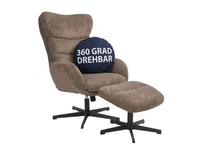 MR.DEKO Ohrensessel Relaxsessel Lucito braun inkl. Fußhocker – modern & bequem gepolstert (Set für Leseecke, 2-St), Relaxsessel inkl. Fußhocker, Strukturstoff, Wohnzimmer