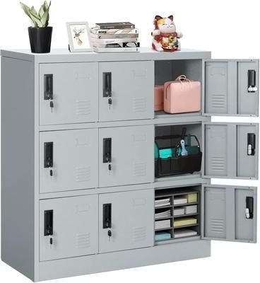 SUNCROWN 9 Doors Metal Storage Locker Cabinet, Lockable Steel Locker with Ventilation Slots for School Office Gym Home