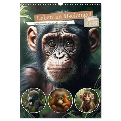 Leben im Dschungel. Entzückende Affen im Regenwald (Wandkalender 2026 DIN A3 hoch), CALVENDO Monatskalender