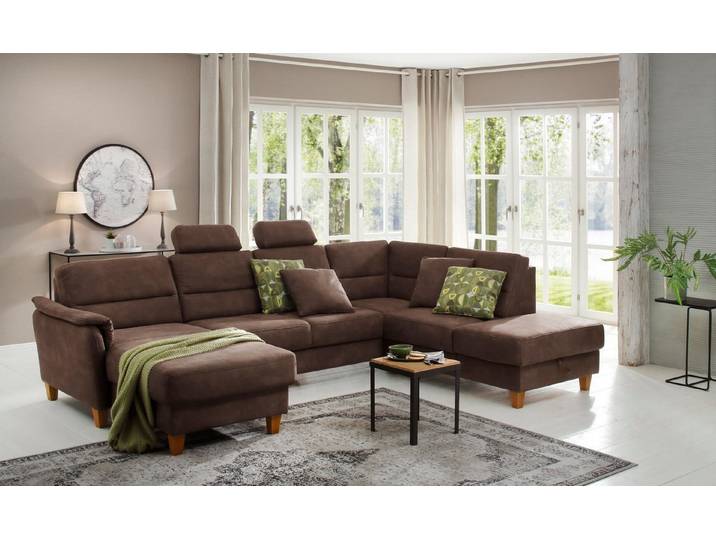Home affaire Wohnlandschaft Palmera U-Form, B: 308 cm, große Stoff + Leder Auswahl, mit Schlaffunktion & Bettkasten, Federkern, XXL-Wohnlandschaft