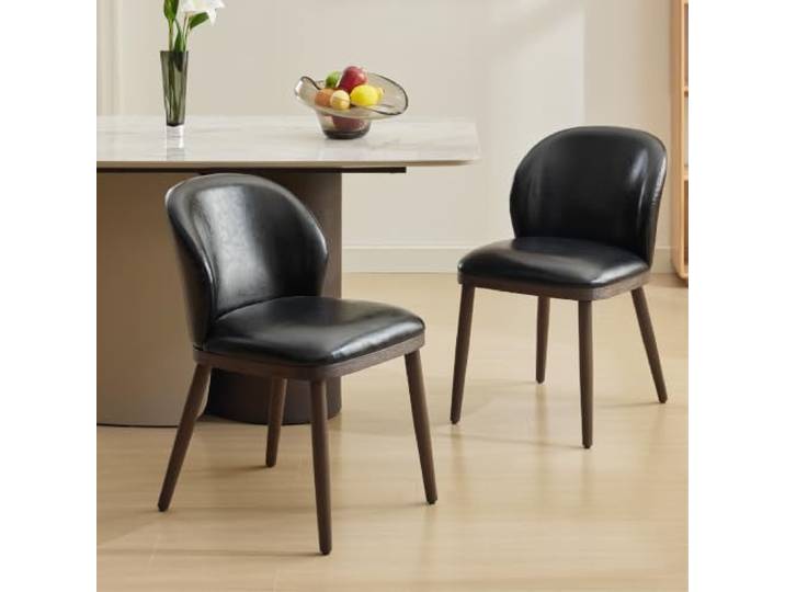 AsyPets 2er-Set Moderne Esszimmerstühle, Schwarz Ergonomische Rückenlehne, leinenbezogene Polsterung & Holzbeine, bis 120 kg belastbar, für Küche, Esszimmer & Restaurant