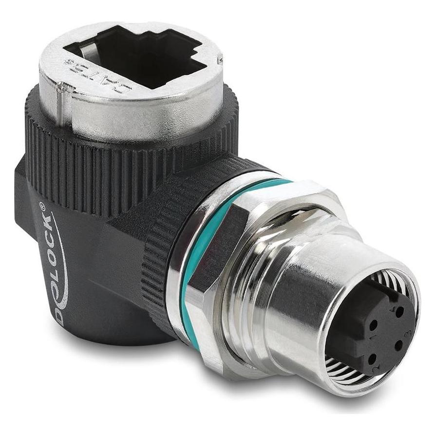 Delock M12 Adapter D-kodiert 4 Pin Buchse zu RJ45 Buchse zum (90665)