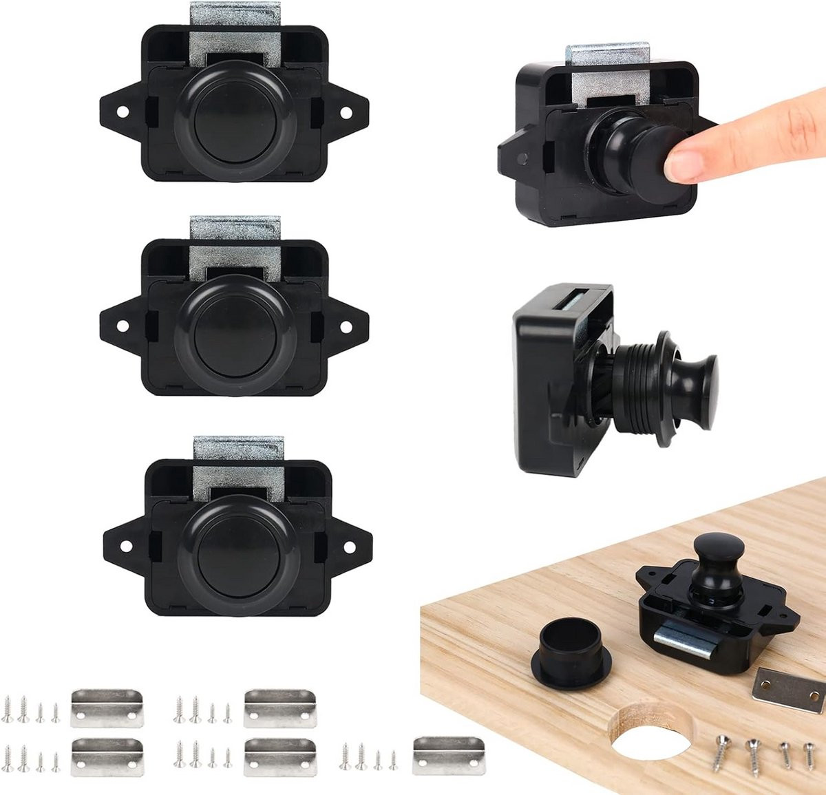 5 stuks Push-button latches voor deuren en laden - Zwart en Bruin - Camper, Caravan, Boot
