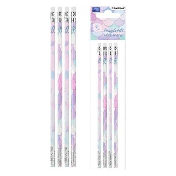 Starpak HB Bleistift mit Radiergummi Meerjungfrau, 4 Stk. (HB, 4x) (47333609)