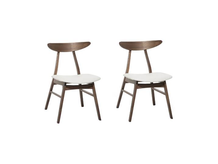 BELIANI Esszimmerstuhl 2er Set Dunkelbraun / Weiß Holz und Kunstleder Retro Skandi Möbel Küche Wohnküche Wohnzimmer Ausstattung Sitzmöbel