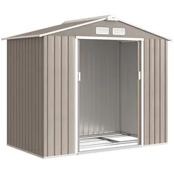 Outsunny Gartenschuppen Metall mit Stahlfundament und Doppeltüren 7' x 4' x 6' Hellbraun