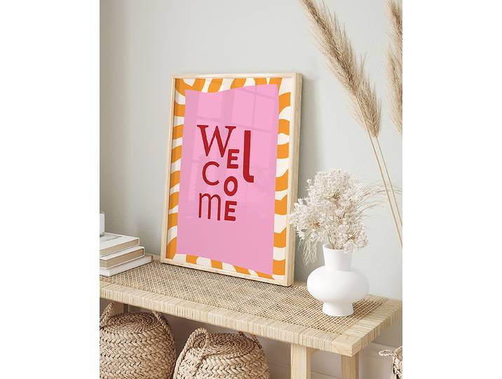 Kunstdruck Welcome Abdeckung: Acrylglas Rahmen: Buche, lackiert Multicolor 32 x 42cm