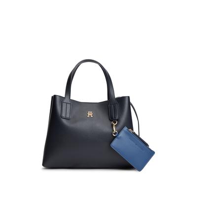Henkeltasche TOMMY HILFIGER "TH ICON MINI SATCHEL", Damen, Gr. B/H/T: 28cm x 22,5cm x 12,5cm, schwarz (dunkelblau), Lederimitat, Taschen, Damen Tragetaschem Umhängetasche mit abnehmbarem RV-Täschchen