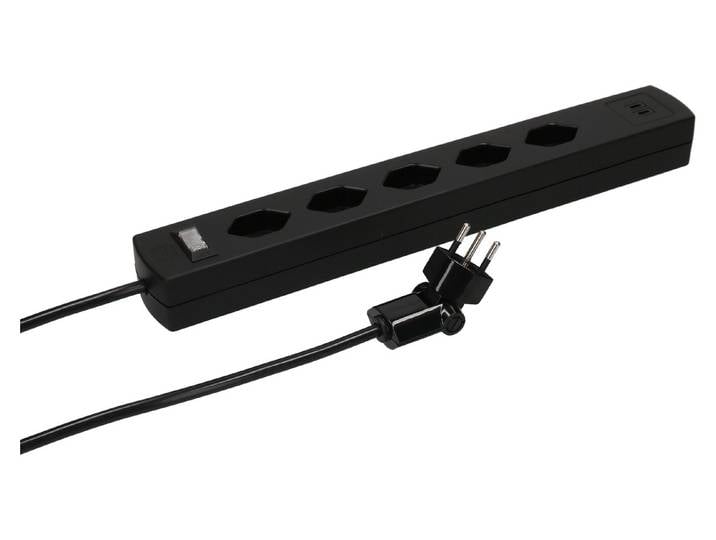 Max Hauri Steckdosenl. Safety Line 5x Typ 13 90° sw Scha. USB Mag. 2m cli.