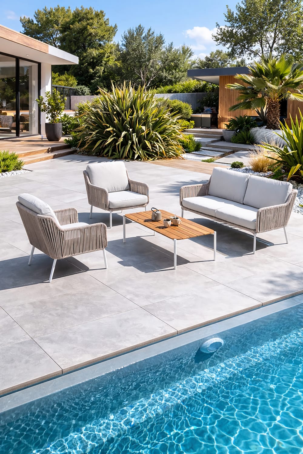 REMARQUABLE Salon de jardin bas 5 places Beige 59x40x120cm
