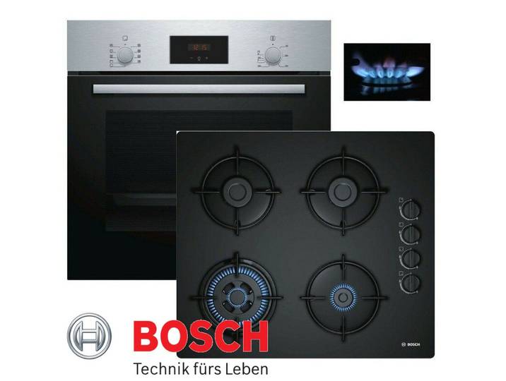 BOSCH Gasherd-Set Gas Herd Autark Bosch Teleskopauszug Backofen Umluft + GAS Kochfeld, mit 1-fach-Teleskopauszug