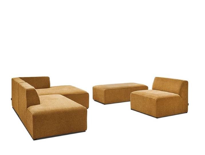 Sofa mit Hocker BOBOCHIC MEGEVE Stoff mit Textur gelb
