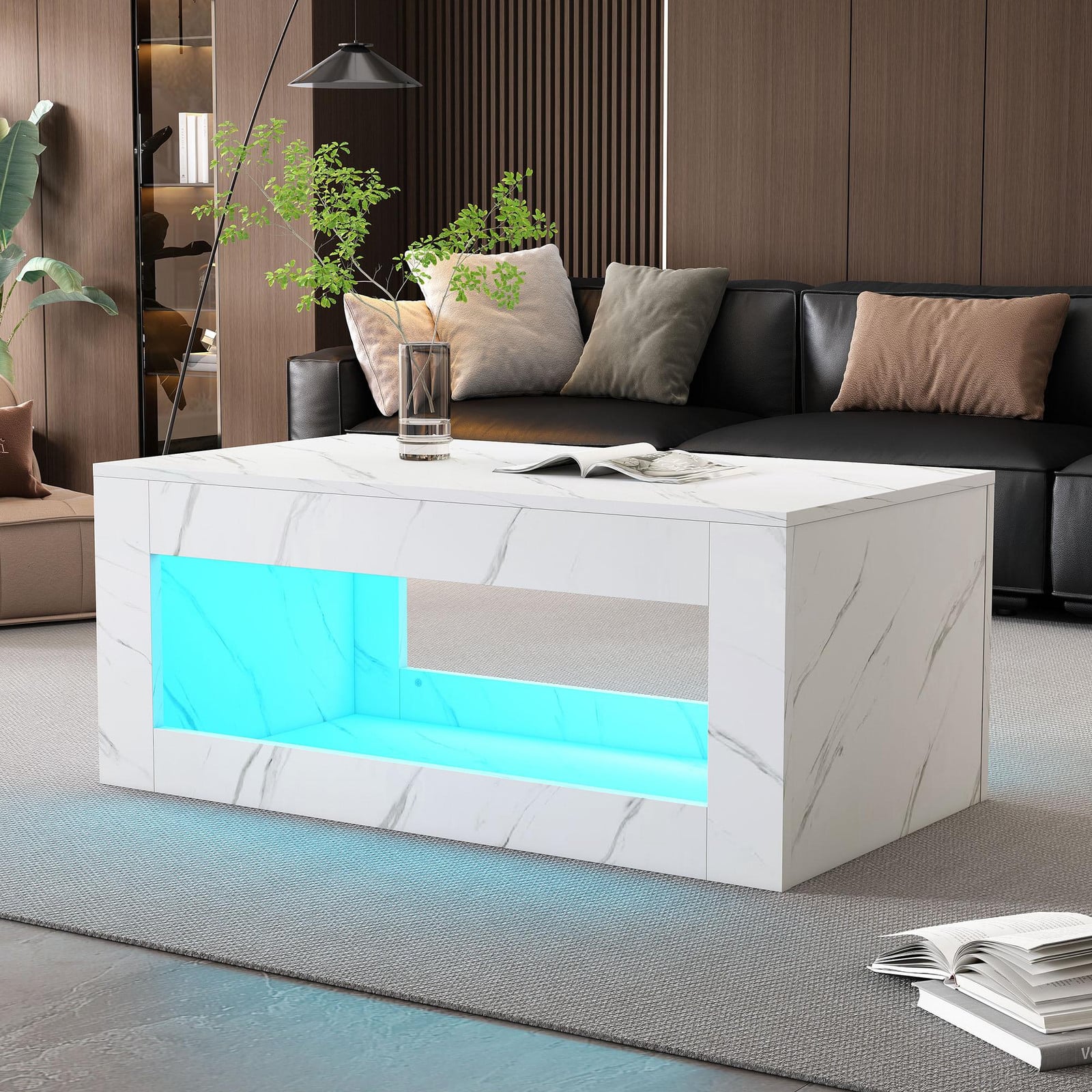 Rolipo Witte LED-salontafel met marmerprint en afstandsbediening