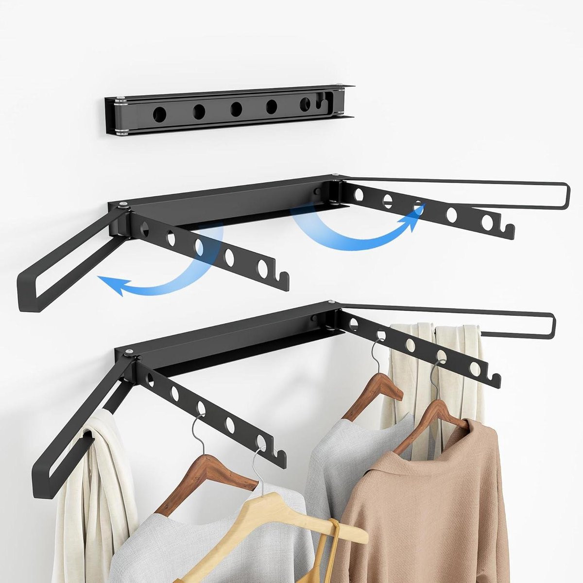 Opvouwbaar Wandrek Kleding Droogrek met 4 Stangen - Mat Zwart