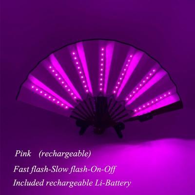 Inspired Finds LED Neon Folding Rave Fan Luminous Party Hand Fan For Festivals & Events 13in 4 Mode Neon Rose Fan