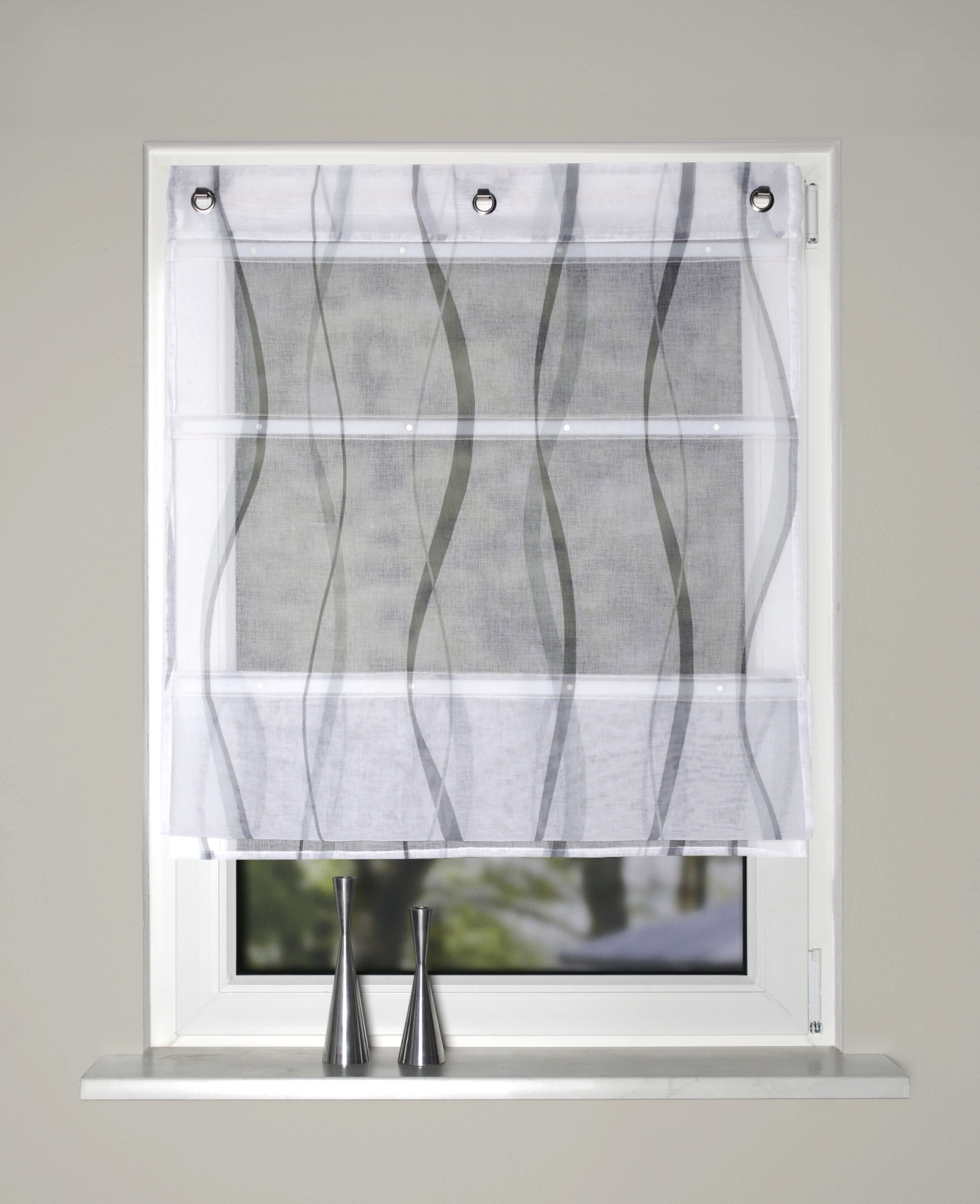 Magnetrollo HOME WOHNIDEEN "TUDOR", weiss (grau), B:60cm H:130cm, Obermaterial: 100% Polyester, Raffrollos, Magnetrollo, bedruckt grau 130cm, Hakenaufhängung, 60cm