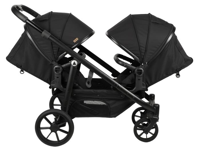 Topmark Zwillingskinderwagen 2Combi Schwarz - Duo-Buggy für zwei Kinder von 6 Monaten bis 3 Jahren (je 15 kg), mit Fußsäcken, Regenschutz und Einkaufskorb