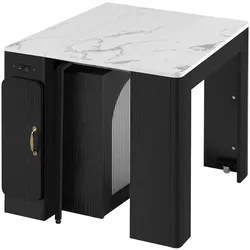 OKWISH Kücheninsel Rollbar Ausziehtisch 150x80x77 cm Weiß+Schwarz mit abnehmbarer Tischplatte Stauraum Riffelglas Steckdosenleiste mit LED-Beleuchtung