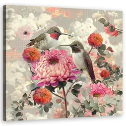 WANDBILD tiere vögel blumen