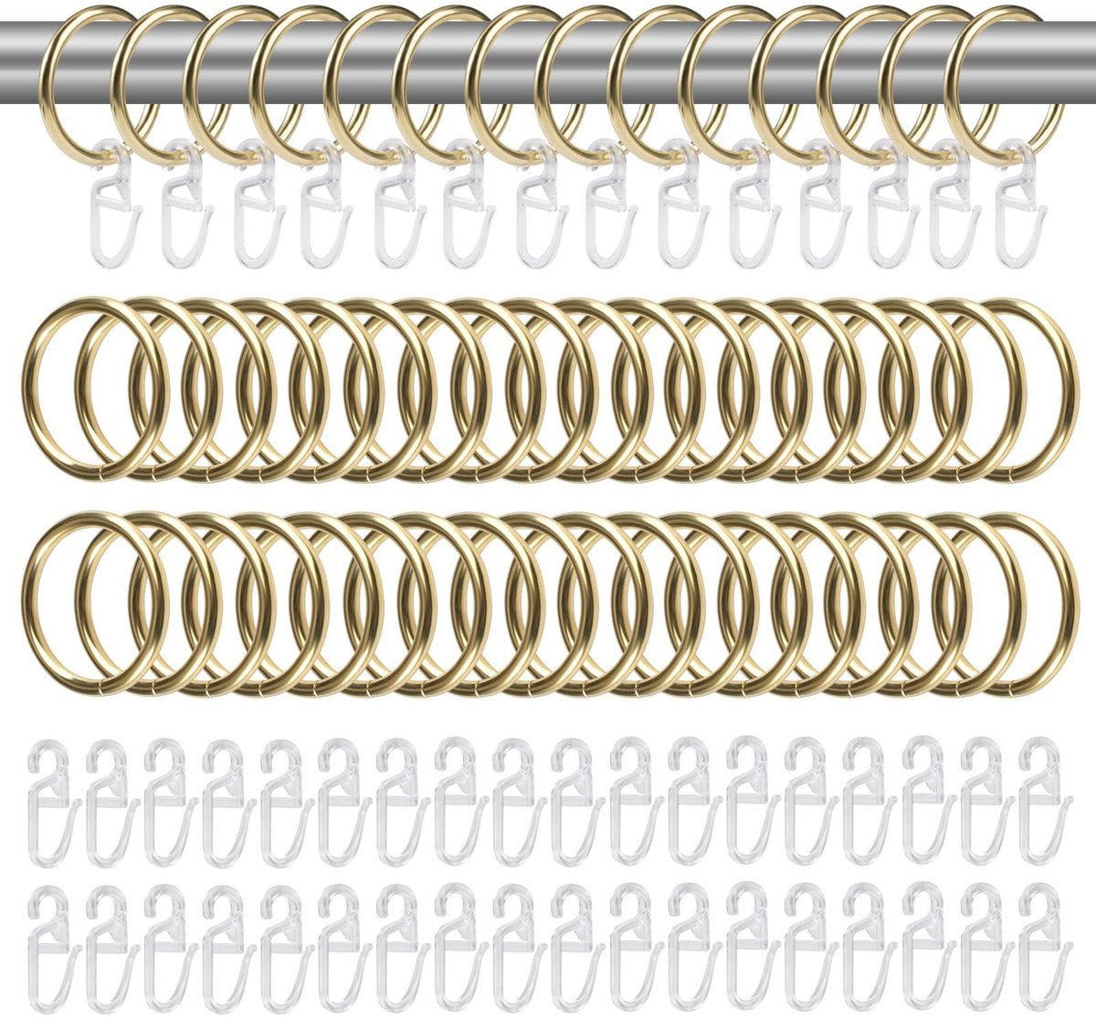 Dailygoods Gordijnringen 30 mm - 100 stuks - Metalen ringen met haken