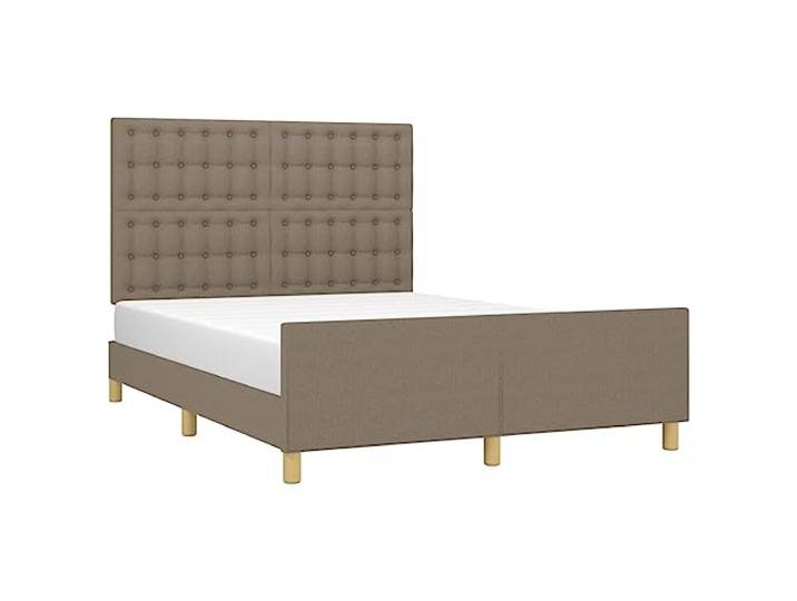 KTHLBRH Bettrock Stoff Taupe 140 x 190 cm mit Kopfteil Höhenverstellbar, Lattenrost aus Sperrholz, stabile Beine, ohne Matratze