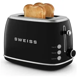 Swiss Vintage 2-Scheiben-Toaster – SWEISS – GRS9 – 850 W – Einstellbares Thermostat – Schwarz, Toaster, Schwarz