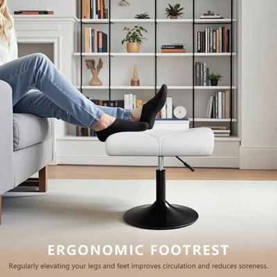 Javlergo Adjustable Height PU Leather Footrest Stool Swivel Ottoman with Non-Slip Base Space-Saving Foot Stool for Office & Sofa