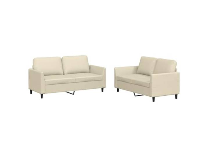Coespram 2-tlg. Sofagarnitur mit Kissen Creme Kunstleder 2-Sitzer Elegante Couchkombination fürs Wohnzimmer mit dicker Schaumstoffpolsterung, pflegeleichter Oberfläche und 4 Zierkissen.