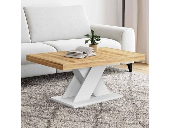 IDMARKET Table basse ALICIA plateau bois et pied X blanc