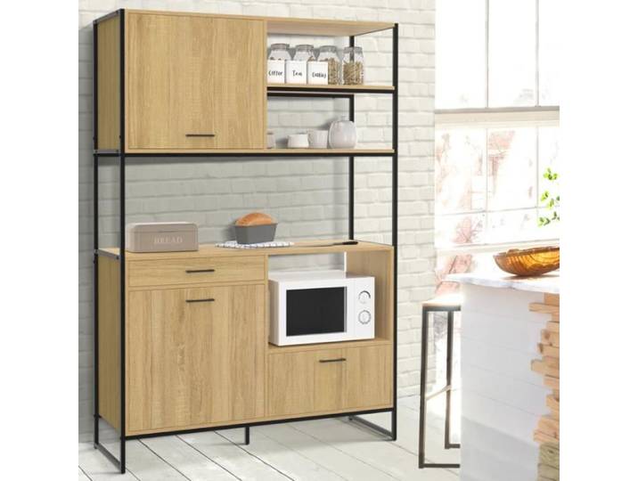 IDMARKET Buffet de cuisine 120 CM DETROIT meuble 3 portes + 1 tiroir design industriel