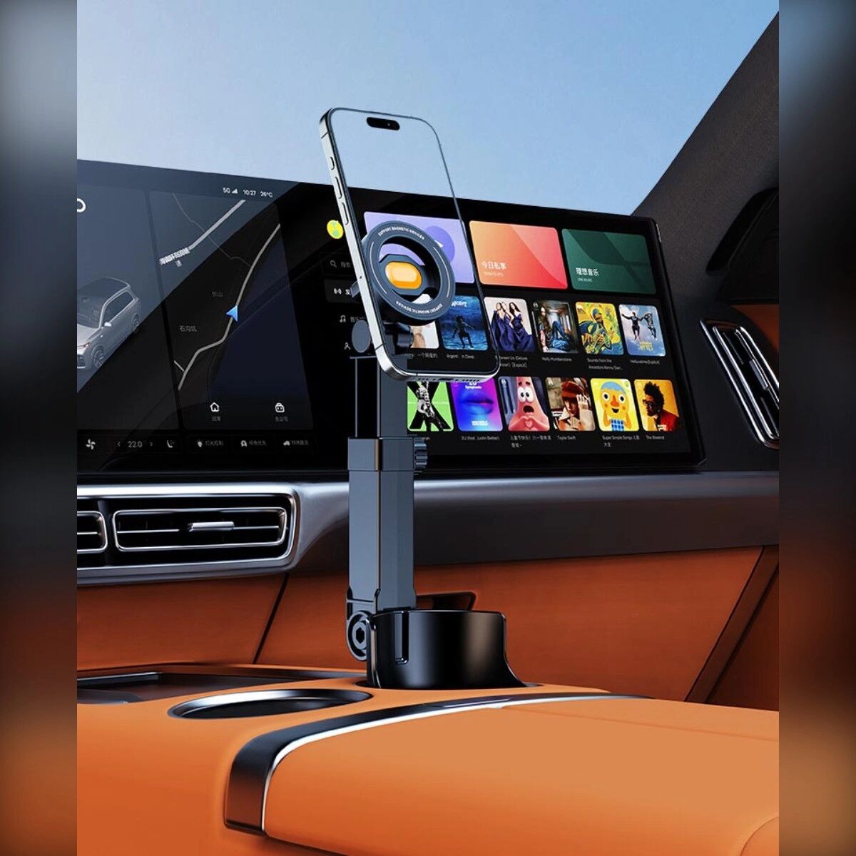 INF Support de porte-gobelet à pince multifonction - Rotatif 360°, tige extensible avec tête à rotule, Noir
