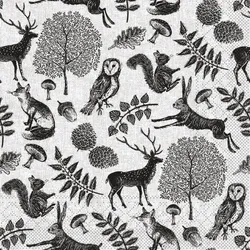 Mank Serviette Tissue Forest Grau-Schwarz, 40 x 40 cm, 100 Stück - Wald Waldtiere Herbst