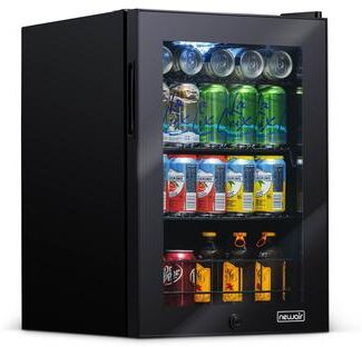 Newair 90 Can Freestanding Beverage Fridge in Onyx Black, Compact with Adjustable Shelves and Lock