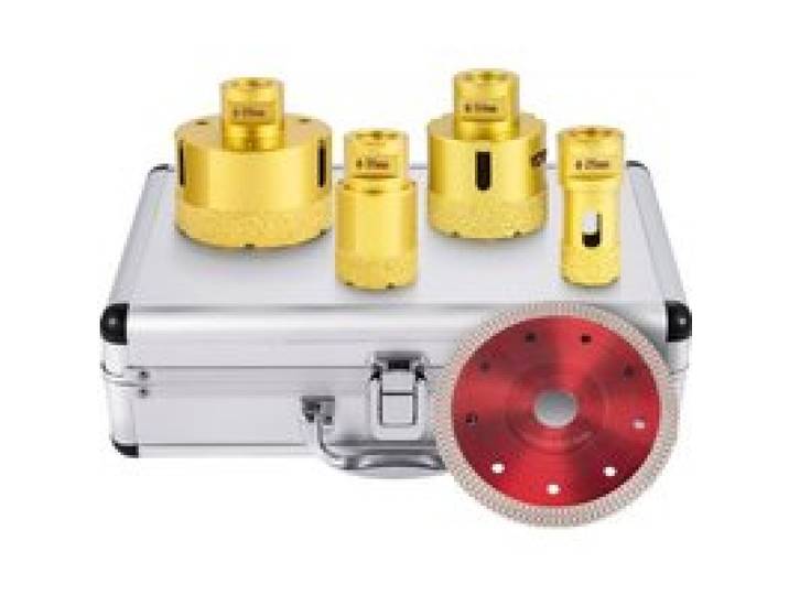 VEVOR Trépan Diamant Scie​ Cloche 25/35/50/68 mm, Foret Diamanté Brasé sous Vide, Ensemble de 4 Forets Cylindriques avec Coffret pour Porcelaine Carrelage Granit Marbre Meuleuse Forage à Sec/Humide