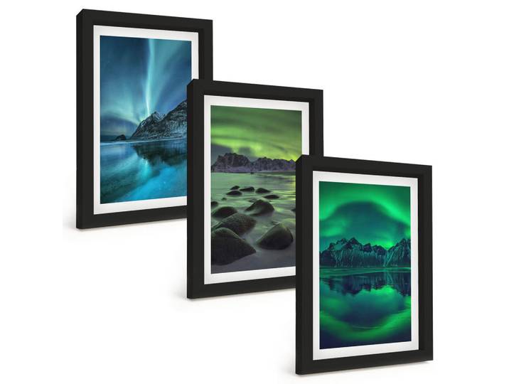 Tulup Bilder SET 3er Set - 20x30 cm Schwarzer Rahmen - Winterlandschaft der Aurora borealis, Kunststoff, Rechteckig, 20x30 cm, gerahmt, Bilder & Rahmen, Bilder
