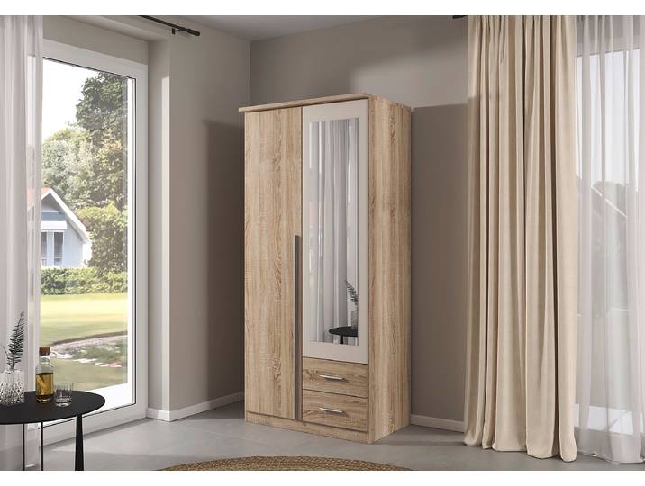 Drehtürenschrank Krefeld 91cm Holz/Braun/Eiche Sonoma Dekor