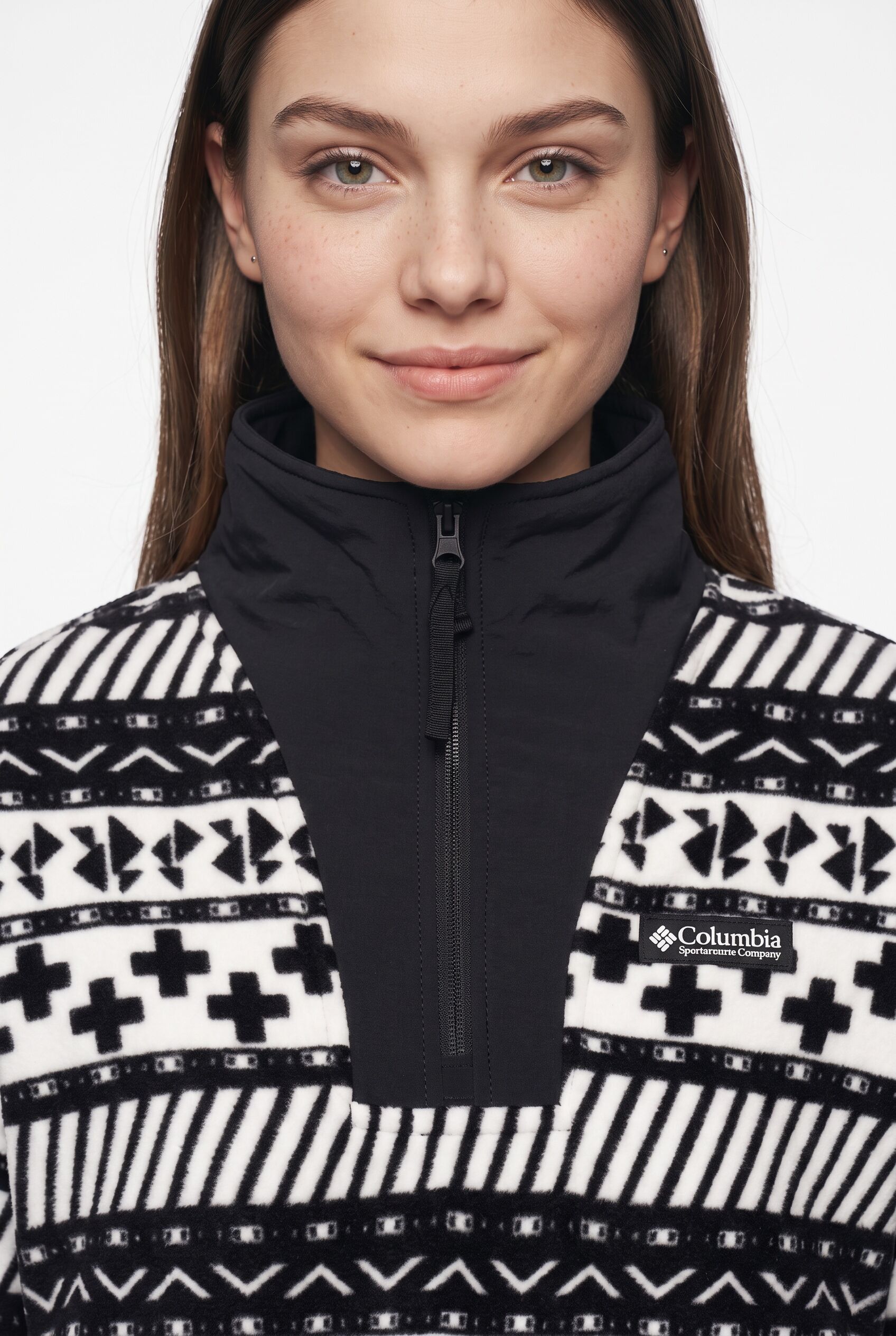 Fleecepullover COLUMBIA "Sequoia Grove II Printed Half Zip", Damen, Gr. S (34/36), schwarz-weiss (schwarz wizard island tonal), Obermaterial: 100% Polyester, Sweatshirts Fleecepullover, mit Halbreissverschluss, aus Polyester-Fleece, Langarm-Design schwarz