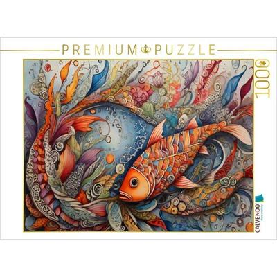 CALVENDO Puzzle Fisch, zentangle, farbenfroh, Fantasie, fantasievoll, bunt, orange, wasser, lustig, Tier, Kinderzimmer, Kinder | 1000 Teile Lege-Größe
