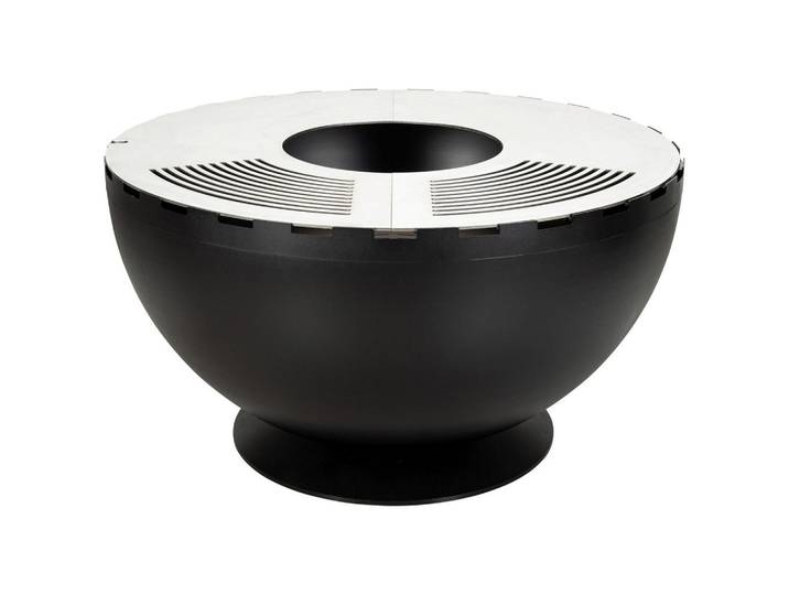 Nouvel Feuerschale, Schwarz, Edelstahlfarben, Metall, bauchig, Made in Italy, Grillfunktion, hitzebeständig, Freizeit & Co, Haus & Garten