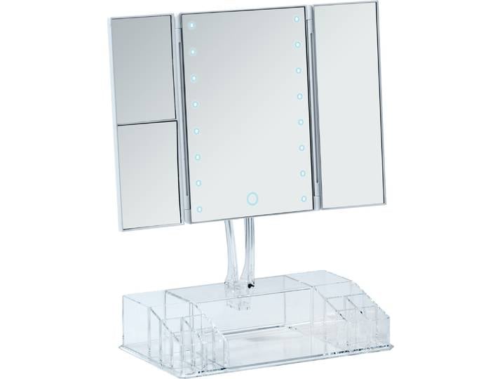 WENKO LED Stand Kosmetik Spiegel beleuchtet Licht Schminken Organizer Bad FANANO