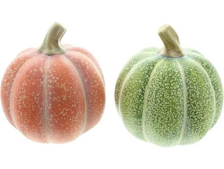 FRANK FLECHTWAREN Kürbis Orange & Grün, 2er Set, Terracotta Maße: Ø 16 cm, vielseitig einsetzbar, auch schön als Erntedank DEKO