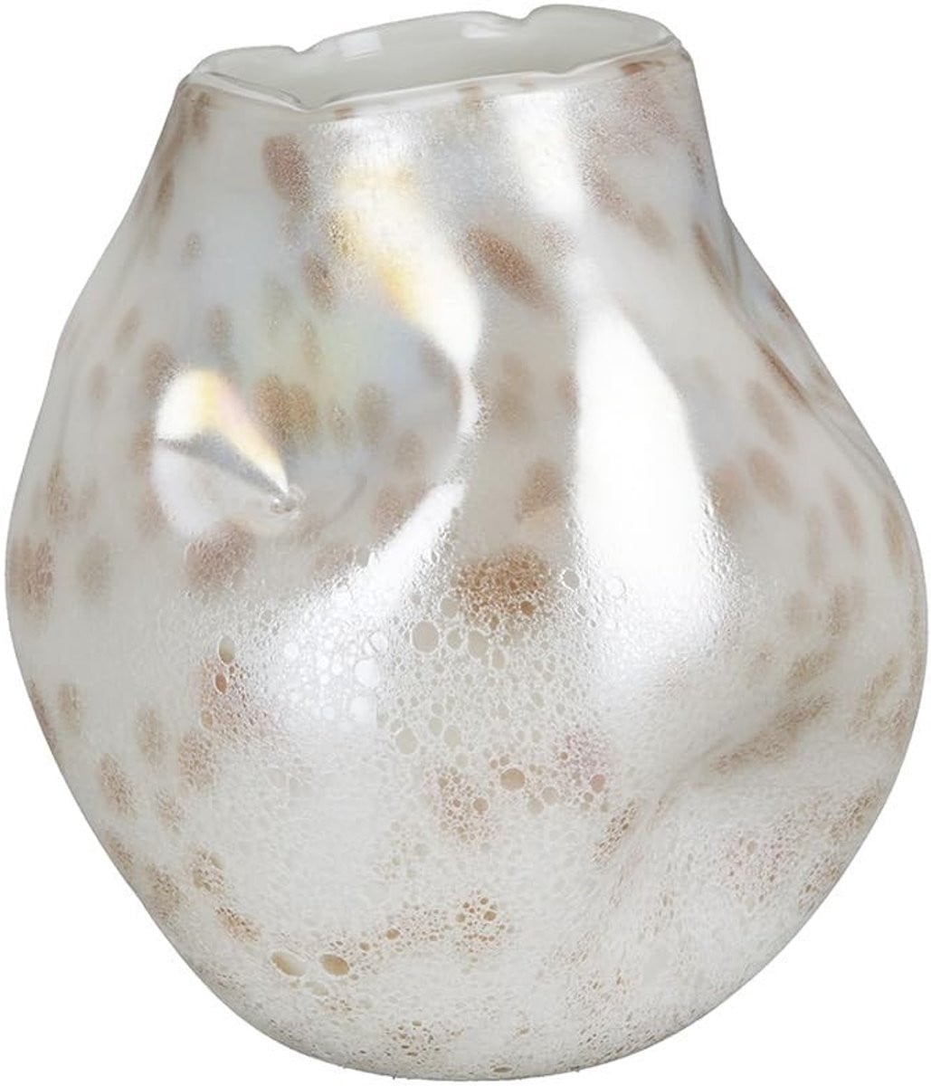 Omgoods Crumple Glazen Vaas in Crème, Hoogte: 21 cm