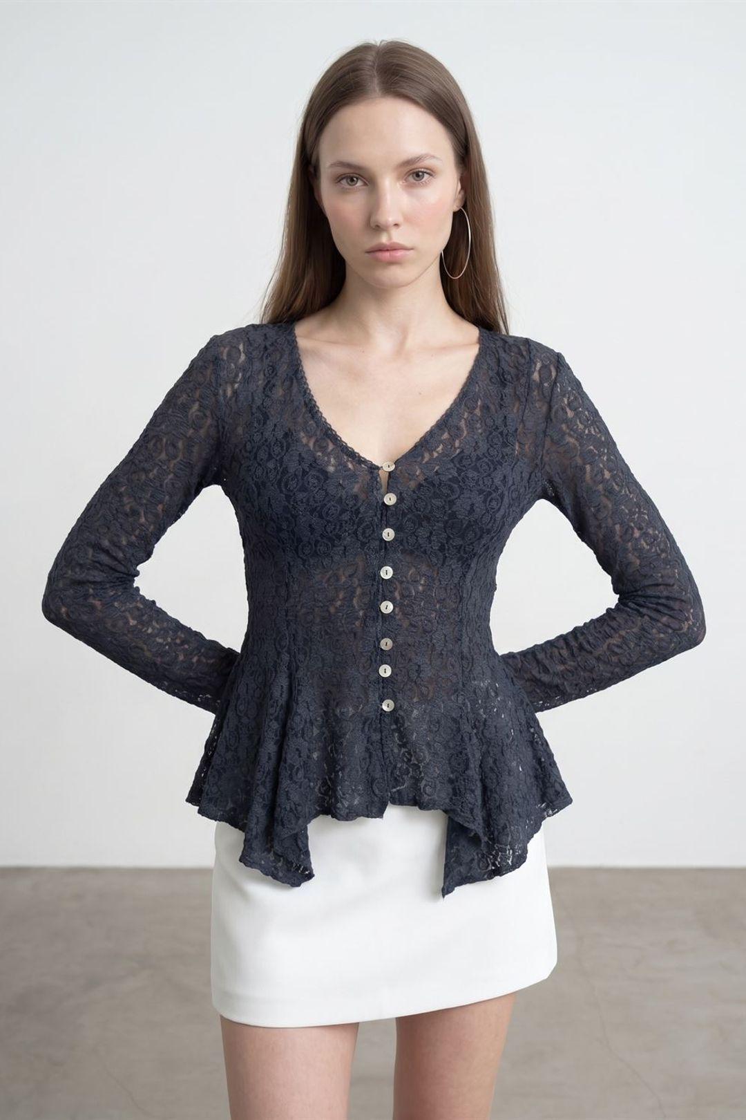 Kanten V-hals Knopen Cardigan