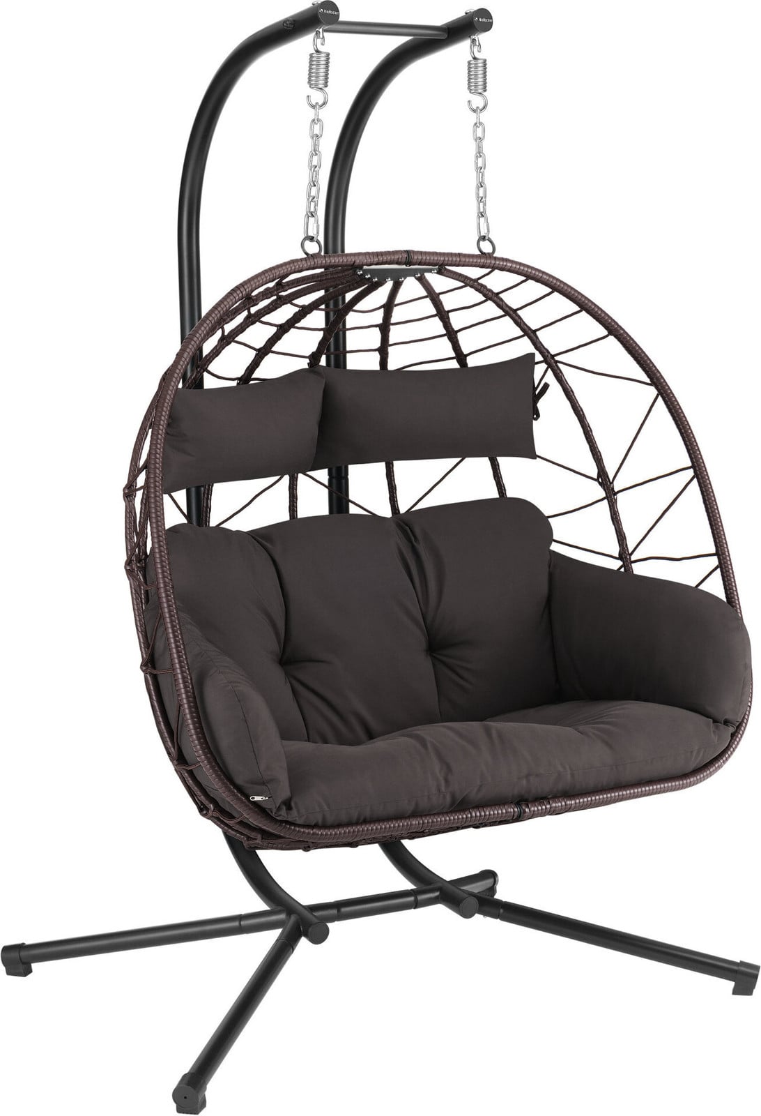 HinHocker hangstoel voor 2 personen met frame, bruin, XXL hangstoel voor binnen en buiten