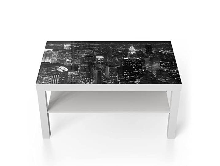 DEQORI Glastisch weiß groß 90x50 cm Motiv Nächtliches Manhattan ausgefallener Beistelltisch aus Glas Hochglanz Couchtisch fürs Wohnzimmer moderner Couch Tisch mit Design
